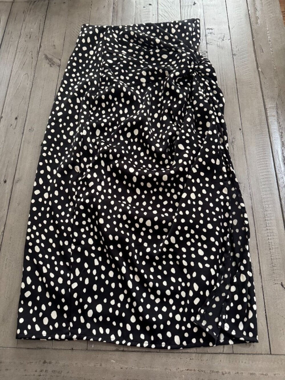 Stateside Polka Dot Ruched Midi Skirt Black White Size XS